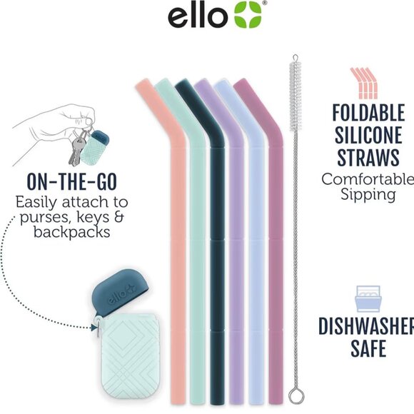 Ello Impact Silicone Fold & Store Straws with Carry Case, 4 Piece, June Breeze - Picture 3 of 10